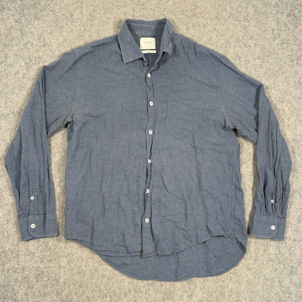 Billy Reid Blue Plaid Standard Fit Long Sleeve Button Up Shirt Men's Size Large